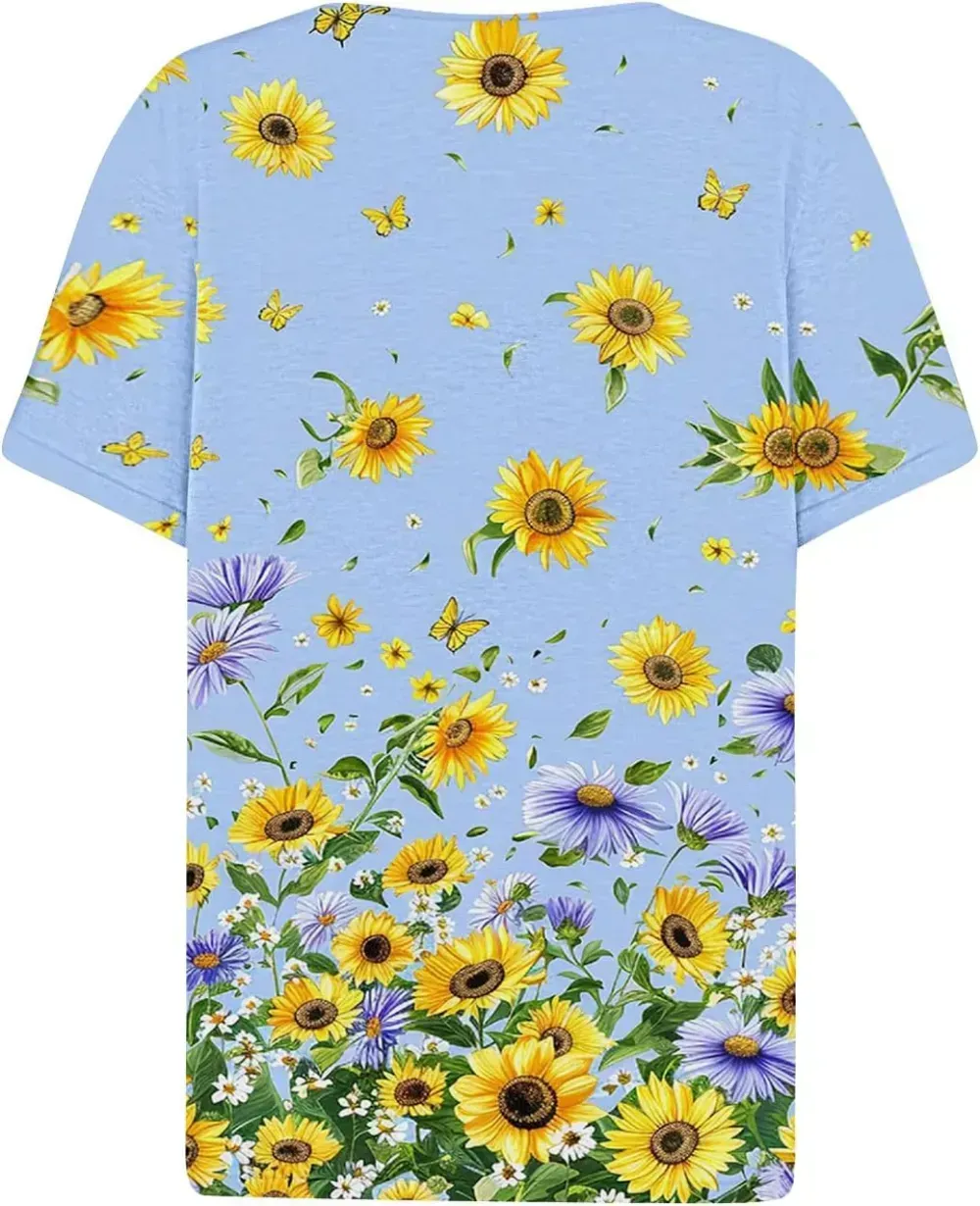 Shirts for Women Casual Printed Summer Tops Short-Sleeved Button V-Neck Tops Blouse Fashion Boho T-Shirts