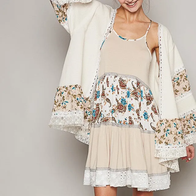 Open Front Lace Detail Floral Detail Cardigan