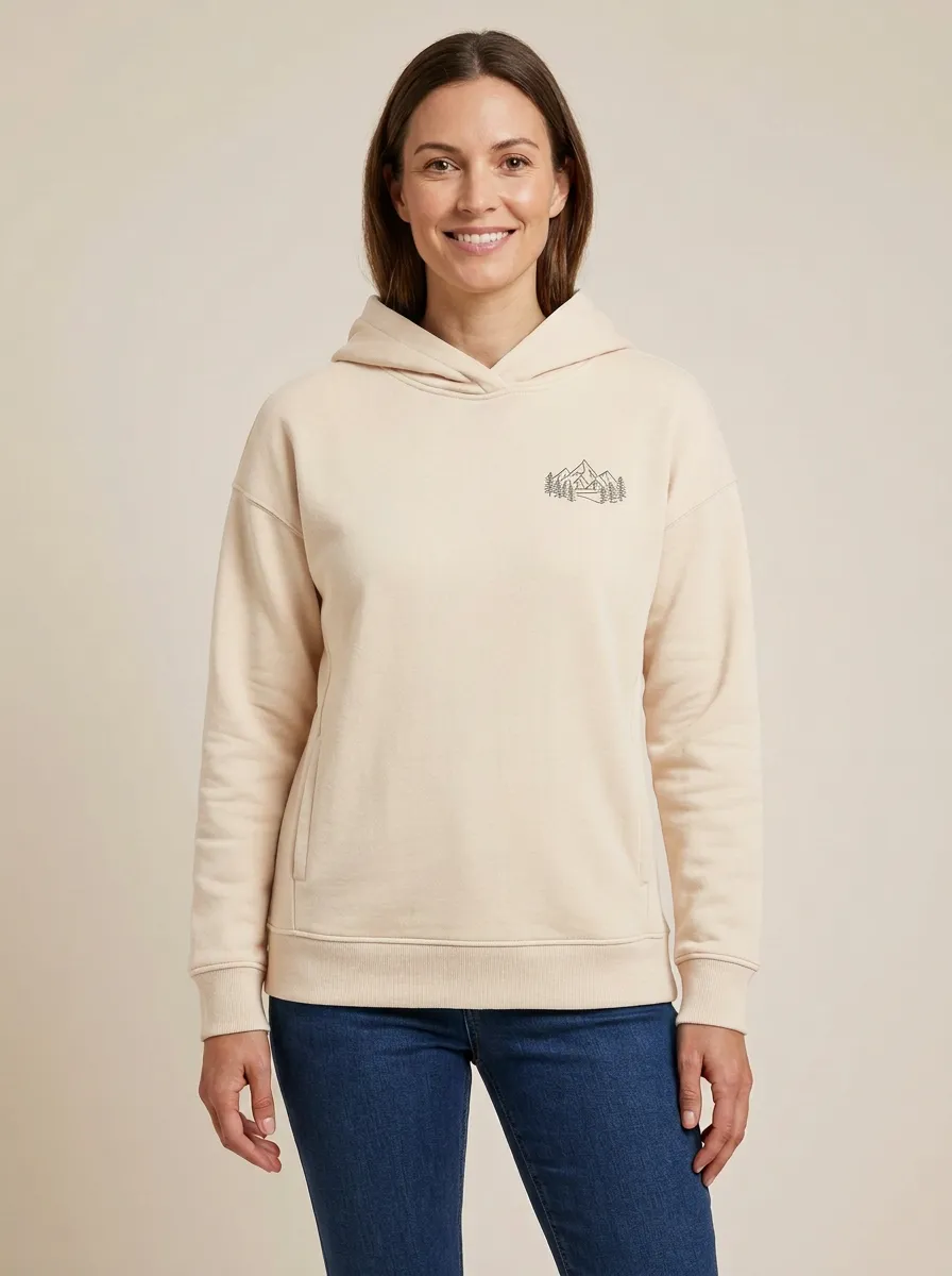 Women's Mountain-Forest Line-Art Drop-Shoulder Crossover Hoodie