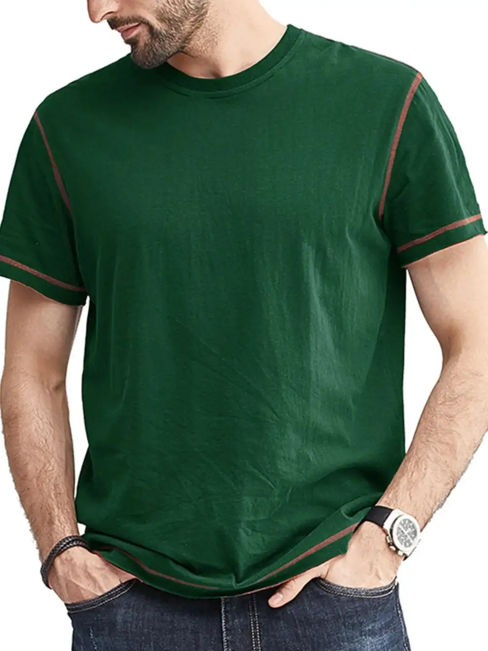 Contrast Detail Crew Neck Tee