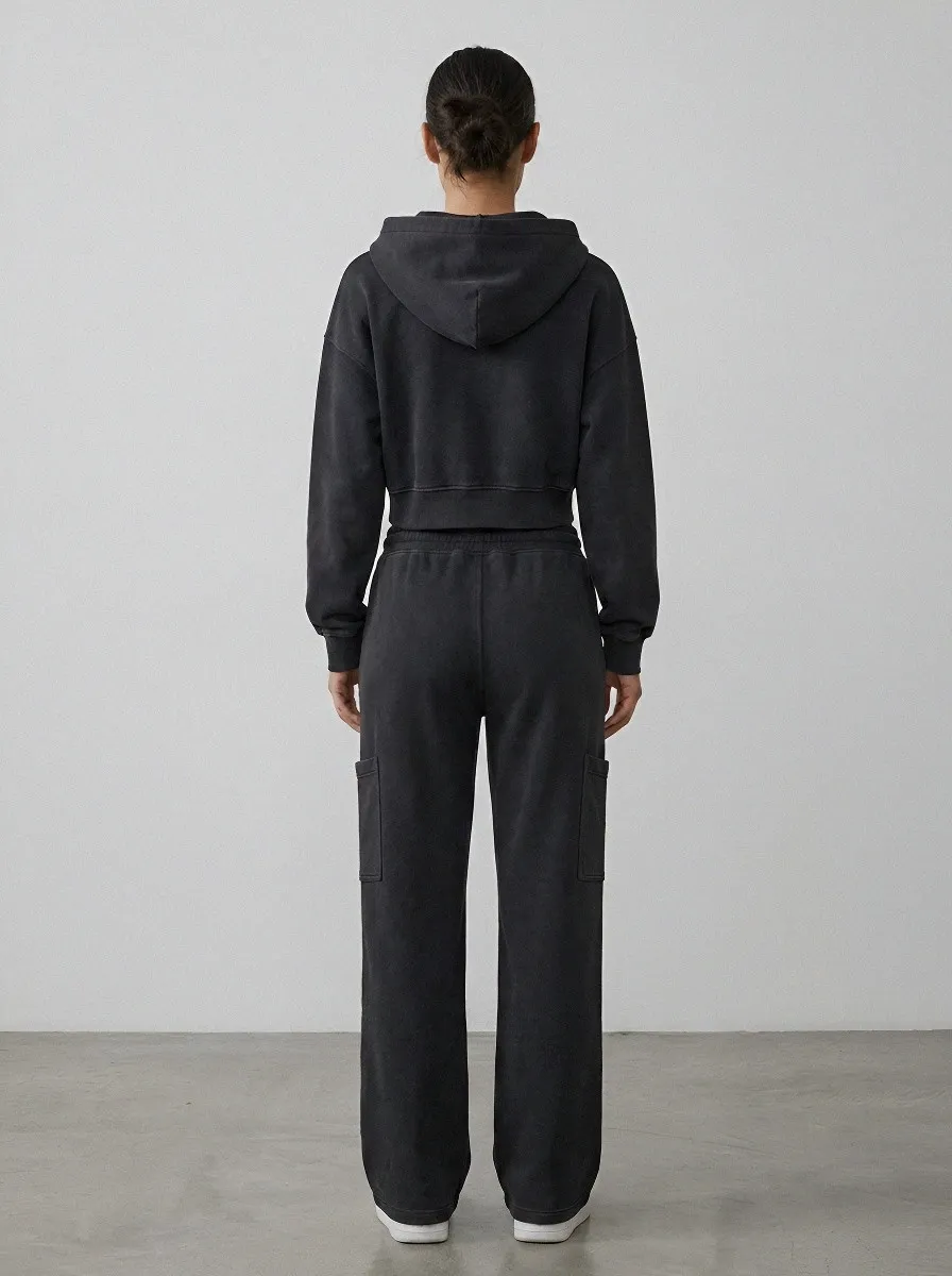 Cropped Cargo-Jogger Jogger Sporty Women's Cropped Zip-Up Hoodie Jogger Active Set
