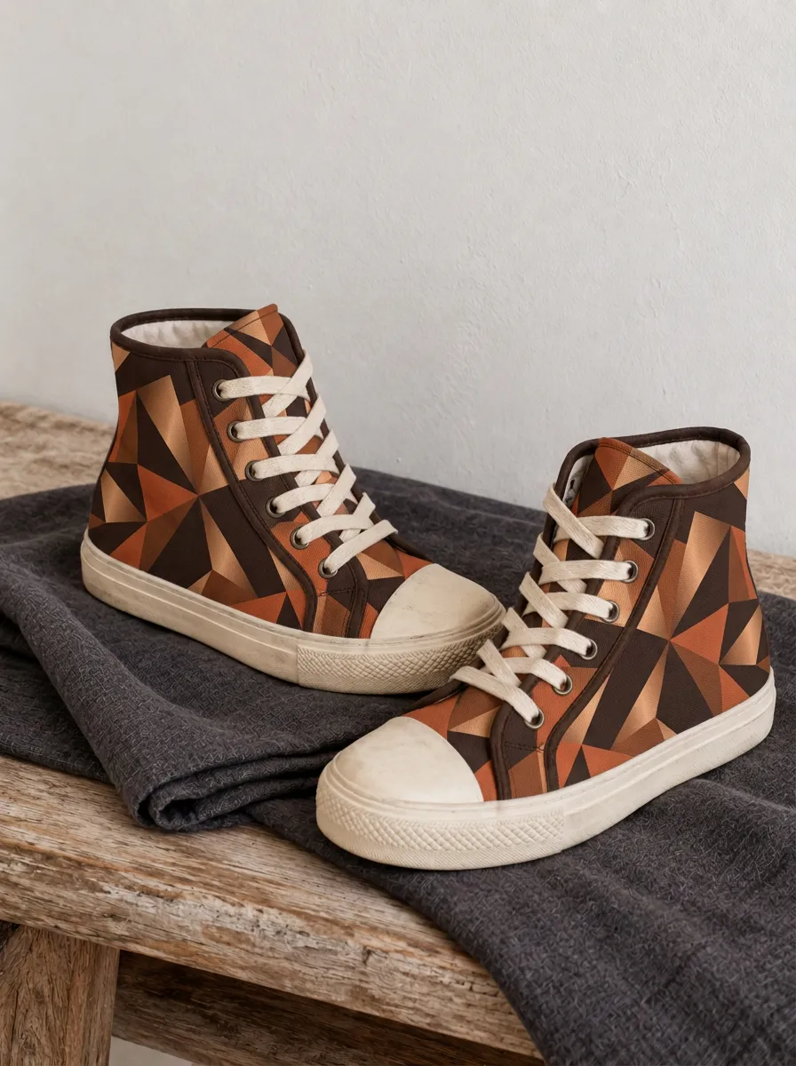 Men's Geometric Brown Pattern Printed Canvas Shoes