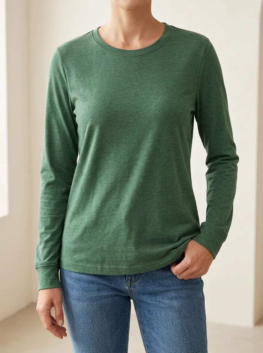 Everyday Crew Neck Ribbed Texture Women's Long Sleeve Tee