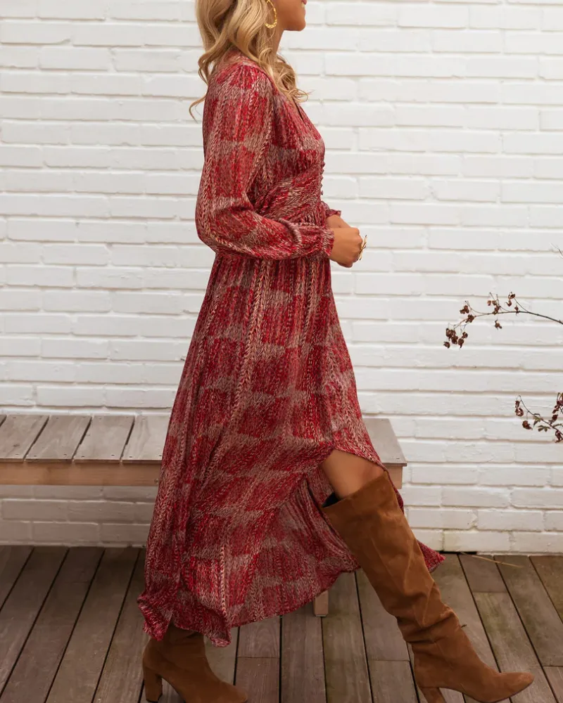 V-Neck Side Slit Maxi Tie Detail Dress