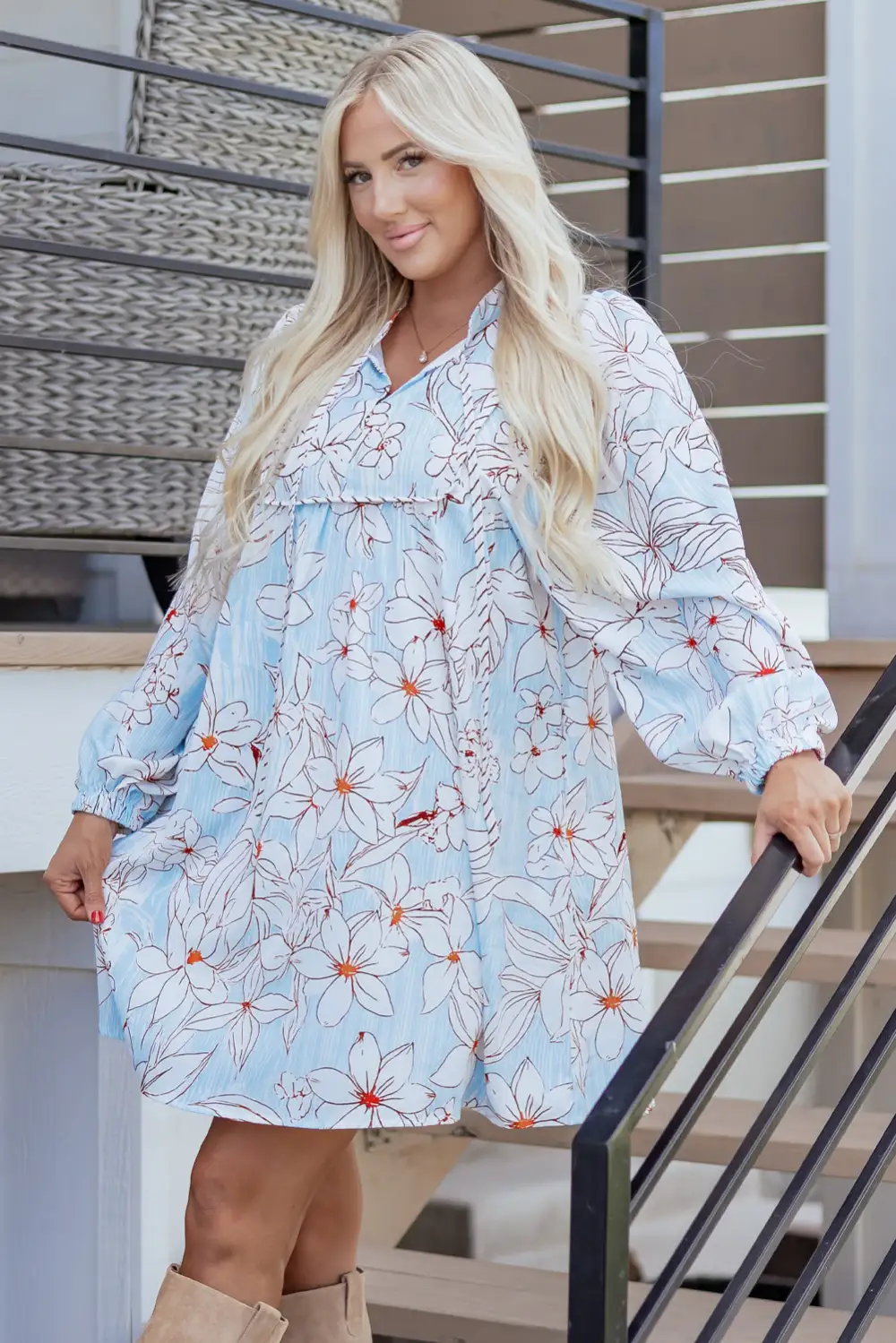 Polished Detail Floral Printed Mini Dress