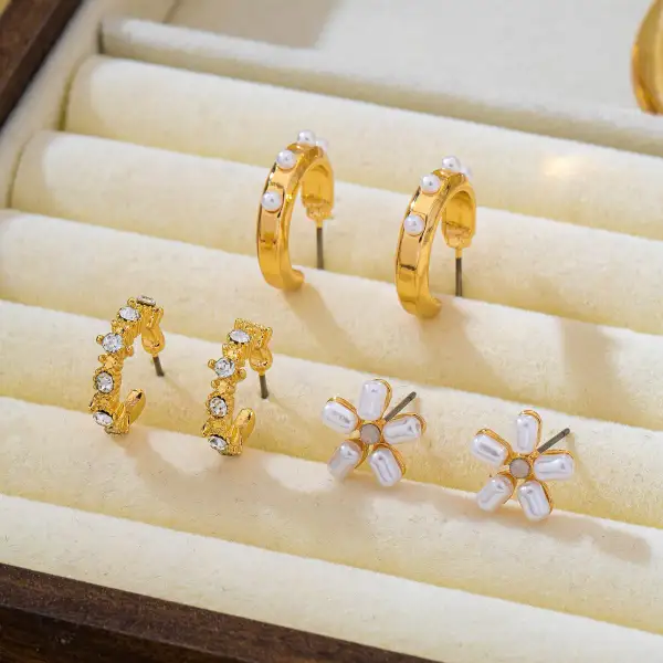 Pearl Floral Stud Hoop Trio