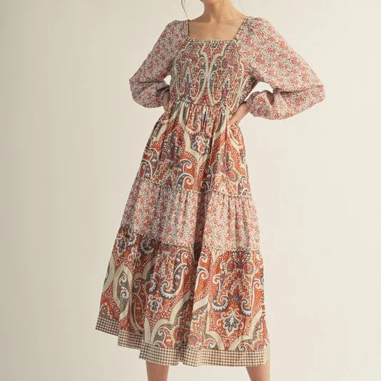 Floral Plaid Smocked Tiered Dress