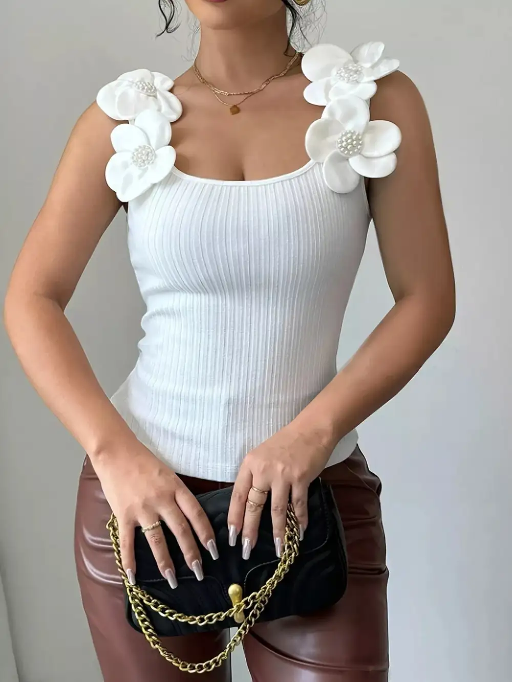 Floral Applique Ribbed Tank Top