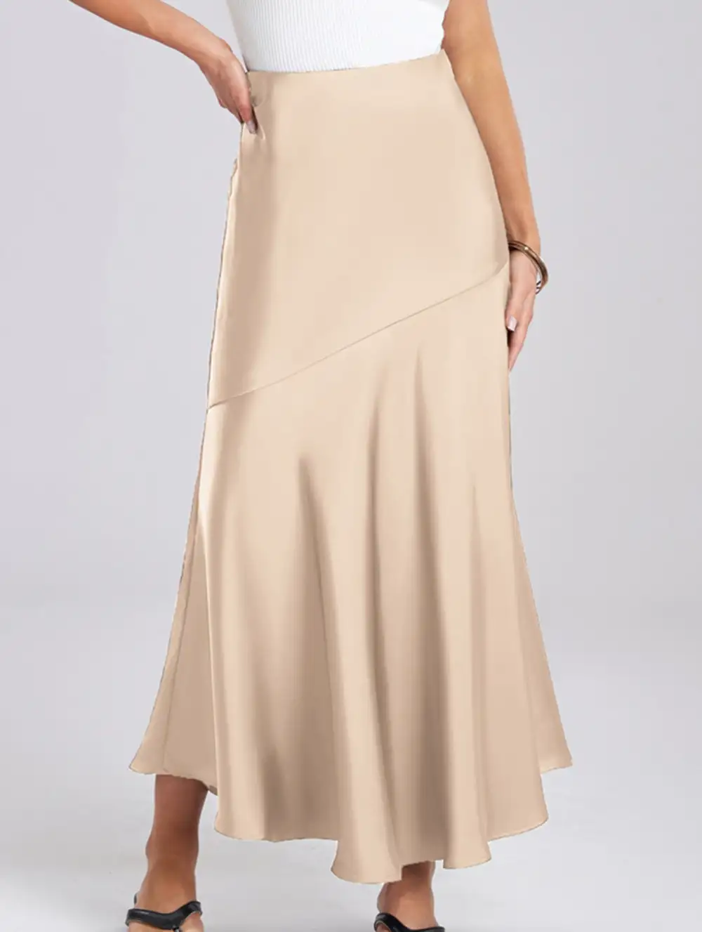 Elastic Waist High Waist Midi Skirt