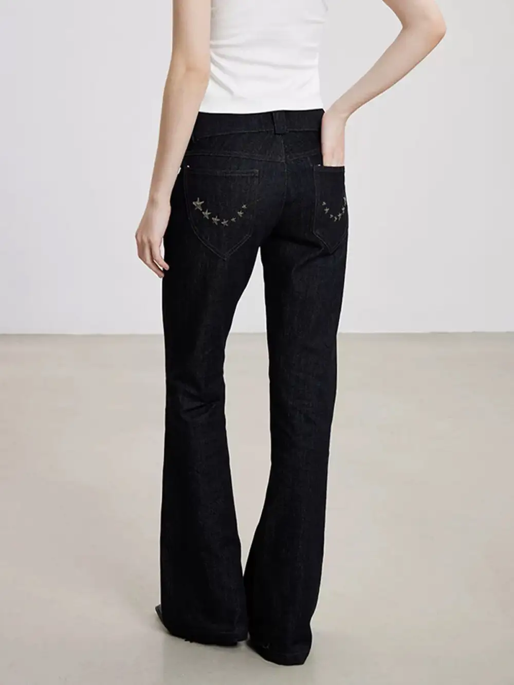 Flared Star-Graphic Washed Denim Pants