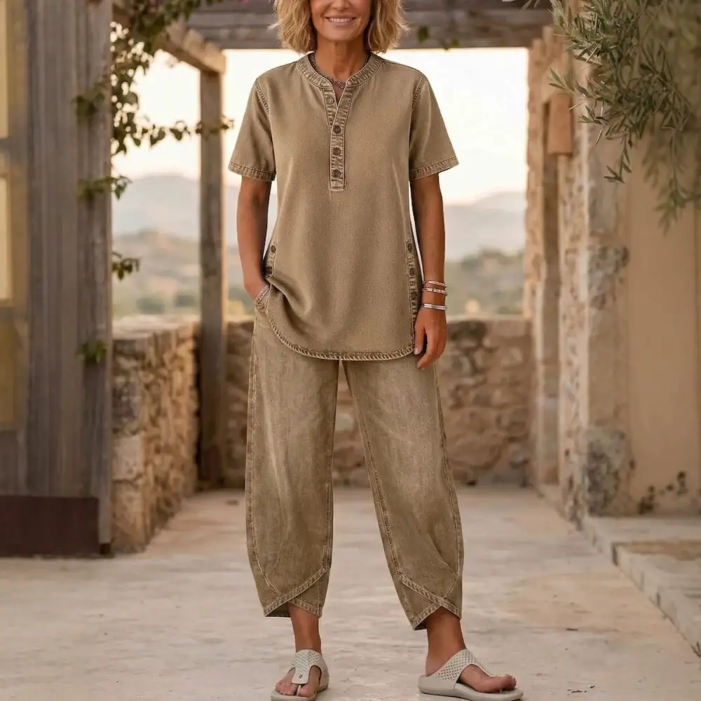 Lapel Button-Up Women's Lounge Set