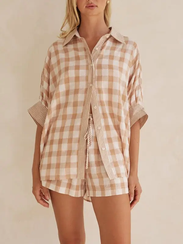 Checkered Print Drawstring Elastic Waistband Pocket Shorts