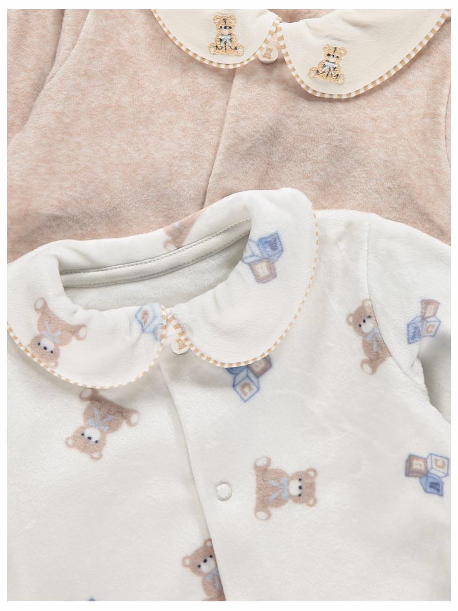 Neutral Collared Fleece Sleepsuits 2 Pack detail 1