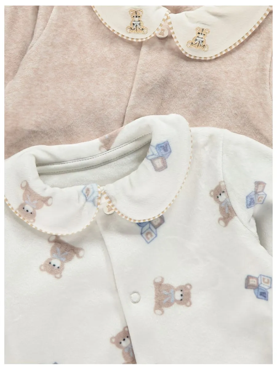Neutral Collared Fleece Sleepsuits 2 Pack