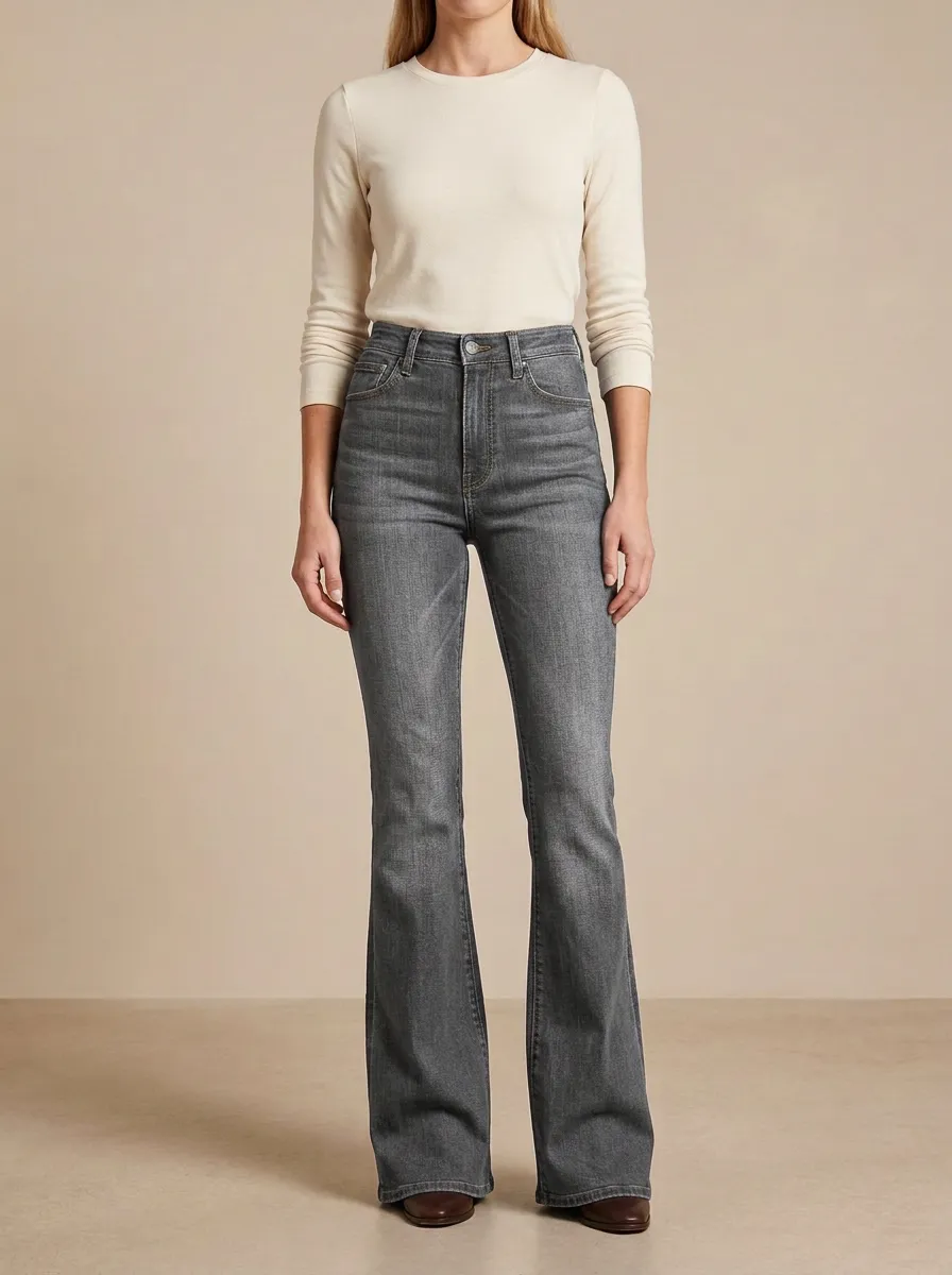 Relaxed Contrast Stitch High Rise Flare Jeans