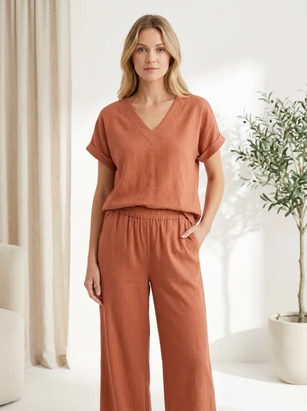 Pocket Minimalist Women's V-Neck Casual Lounge Set