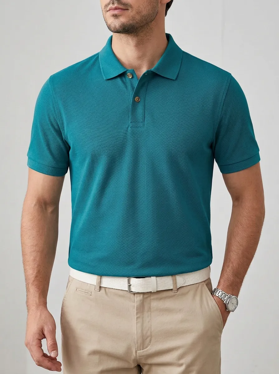 Men's Sage Green Solid Color Casual Polo Shirt