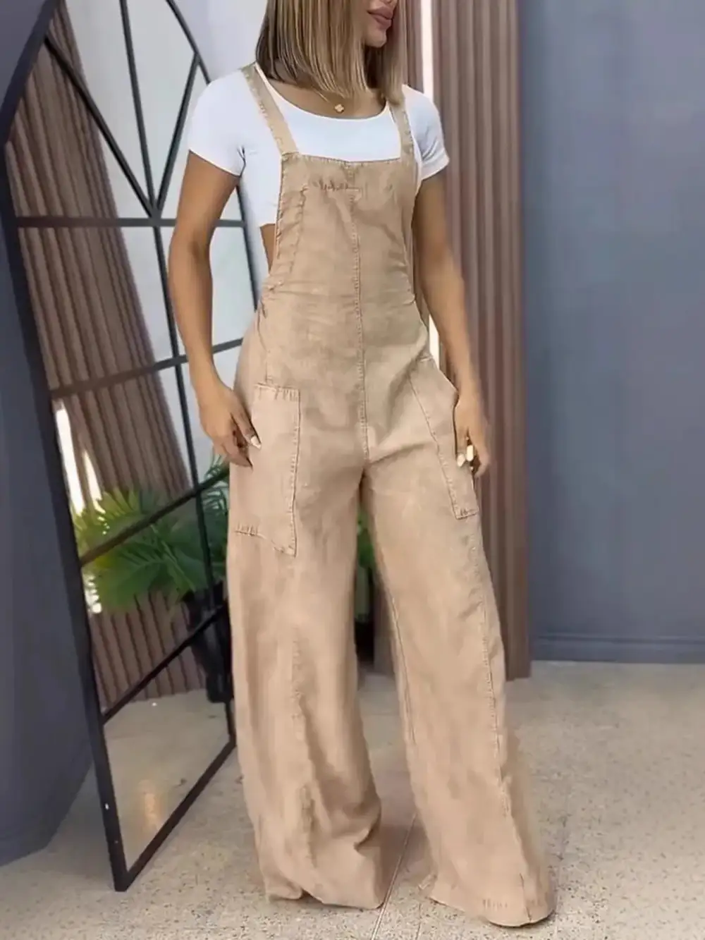 Relaxed Denim Wide Leg Overalls