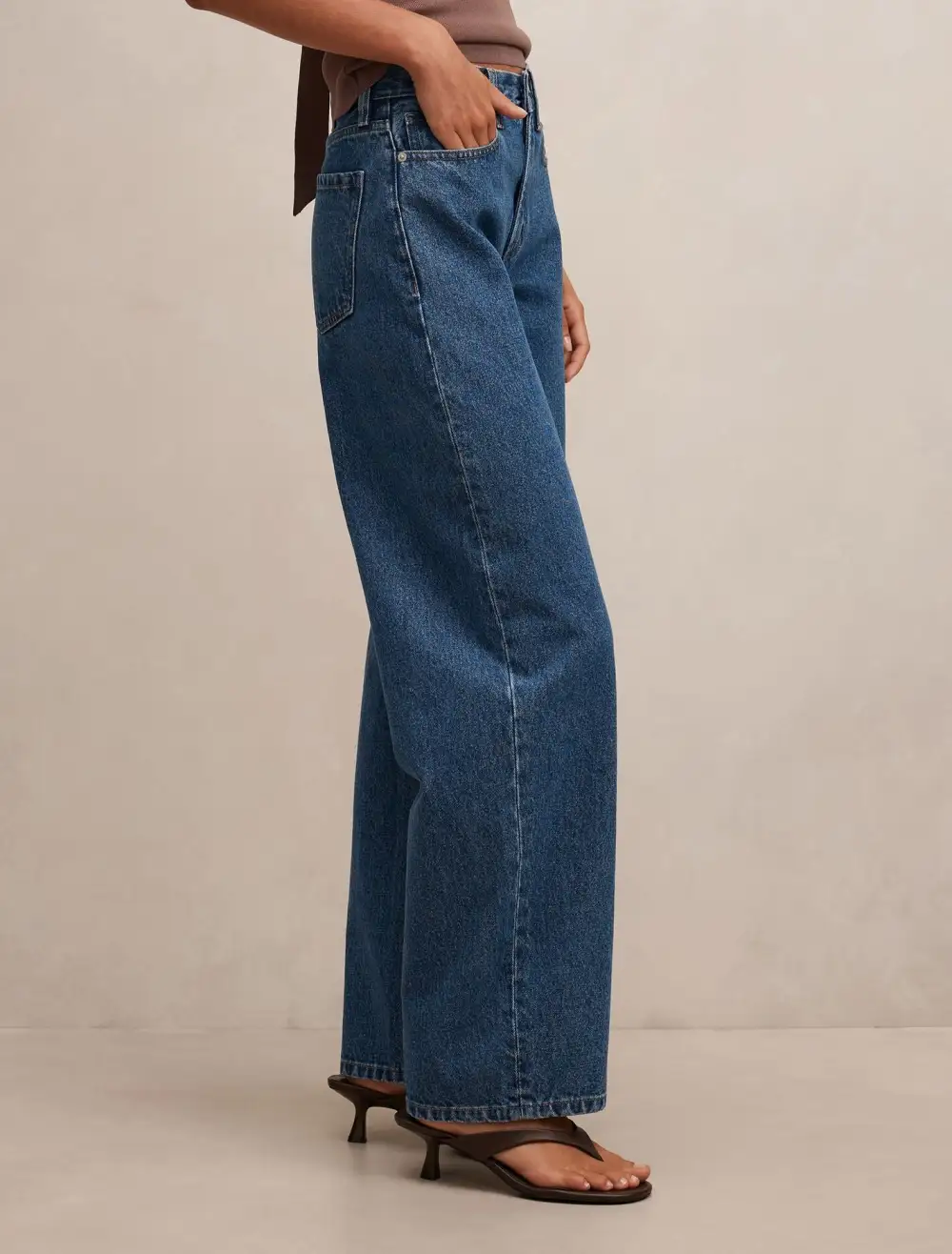 Blue Mid-Rise Barrel Leg Jeans