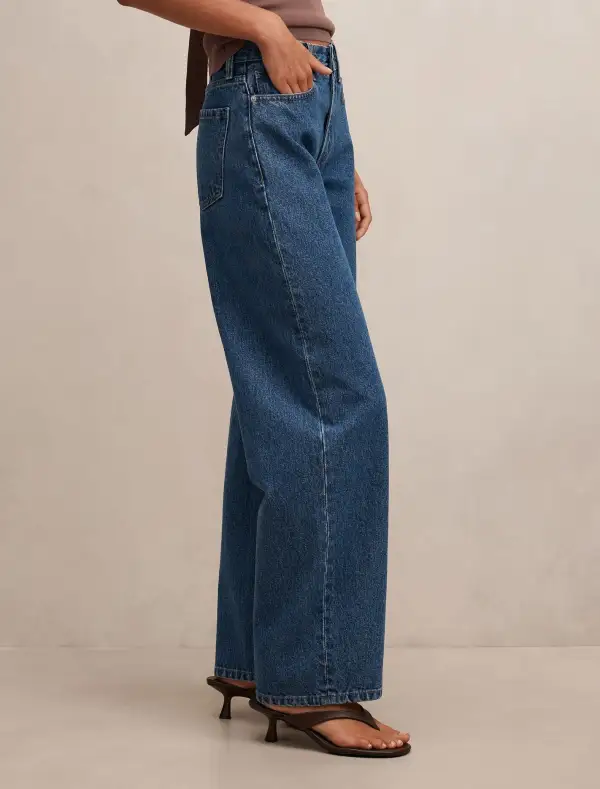 Blue Mid-Rise Barrel Leg Jeans