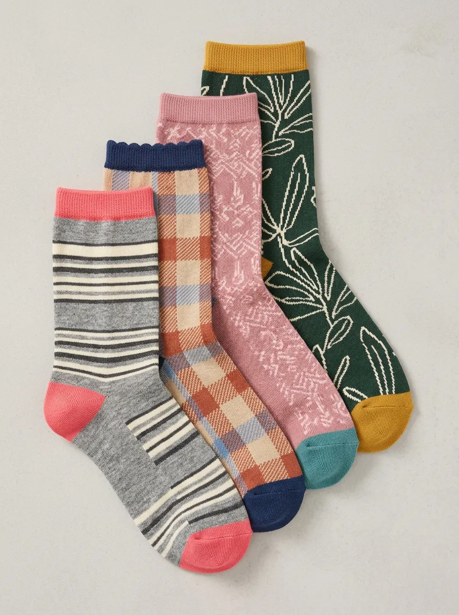 Modern Floral Striped Vintage Four-Pair Casual Socks
