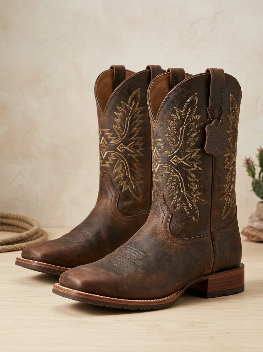 Western Heritage Embroidered Leather-Look Statement Men's Western Cowboy Boots