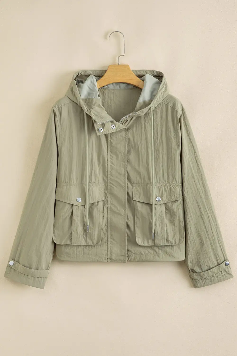 Women's Zipped Pocket Cropped Hooded Utility Jacket
