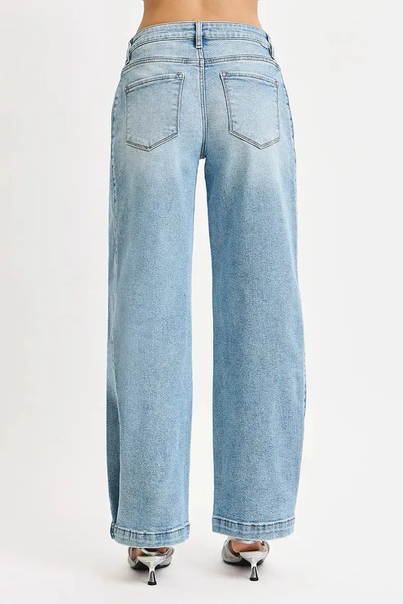 Polished Mid Rise Wide Leg Denim Jeans