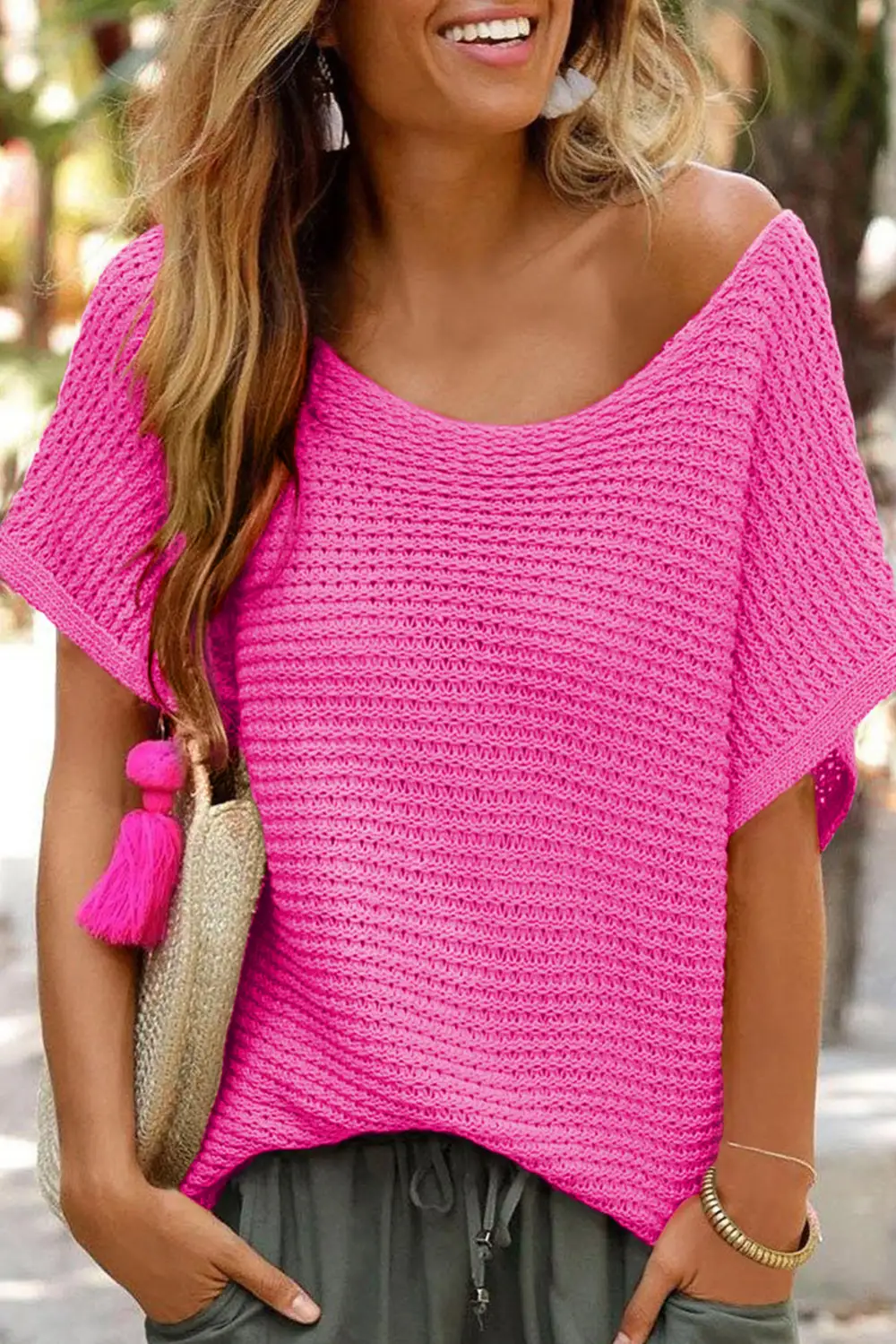 Pink Solid Loose Knit Short