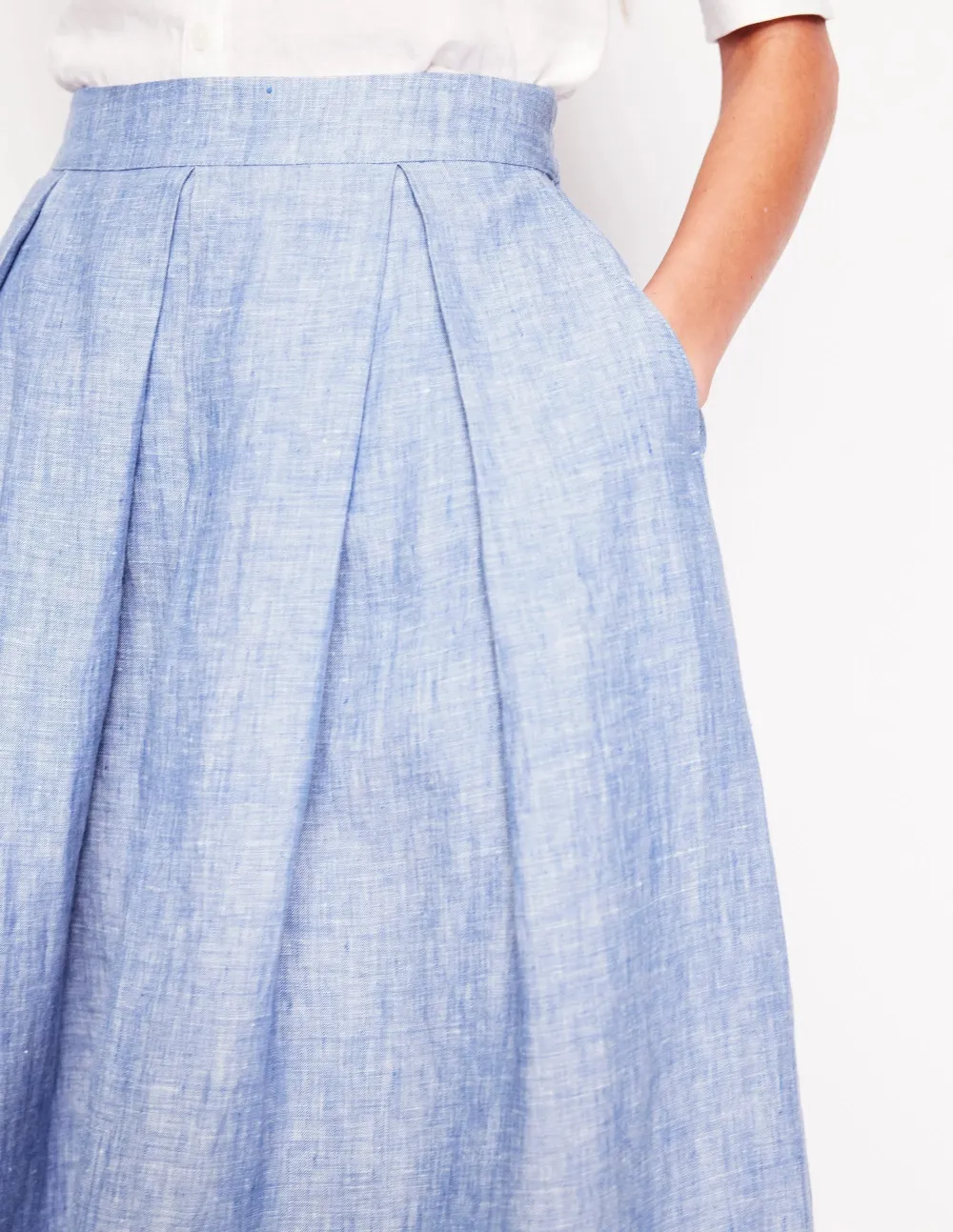 Verity Linen Midi Skirt -Grey Blue Chambray