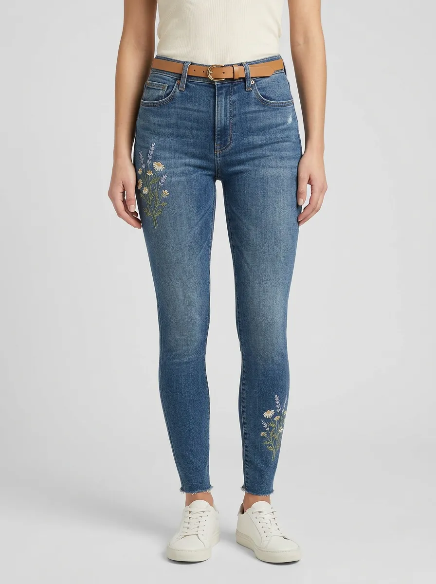 Women's Floral Wildflower Embroidered Graphic Slim Jeans