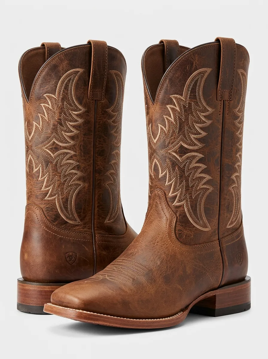 Southwestern Embroidered Leather-Look Rodeo Style Men's Western Cowboy Boots
