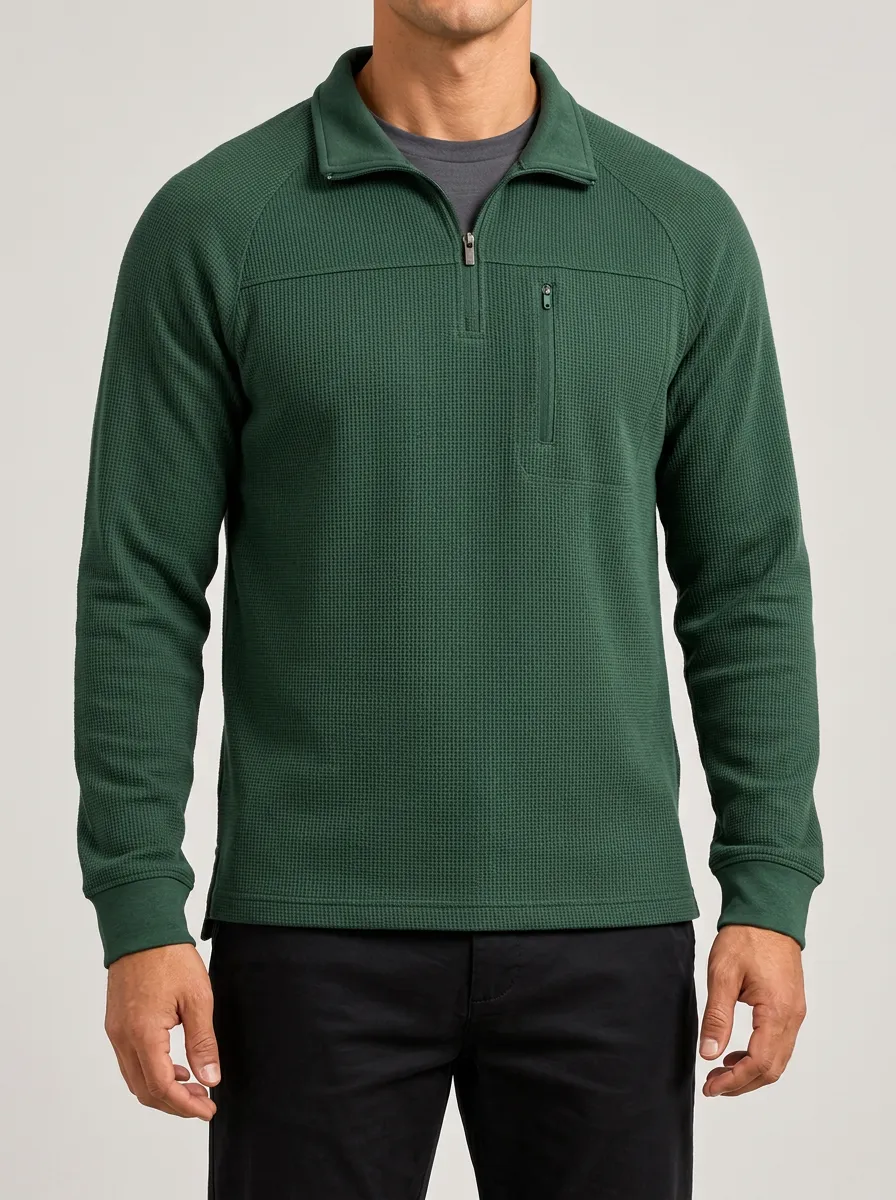 Waffle Knit Quarter-Zip Pullover for Uncomplicated Dressing
