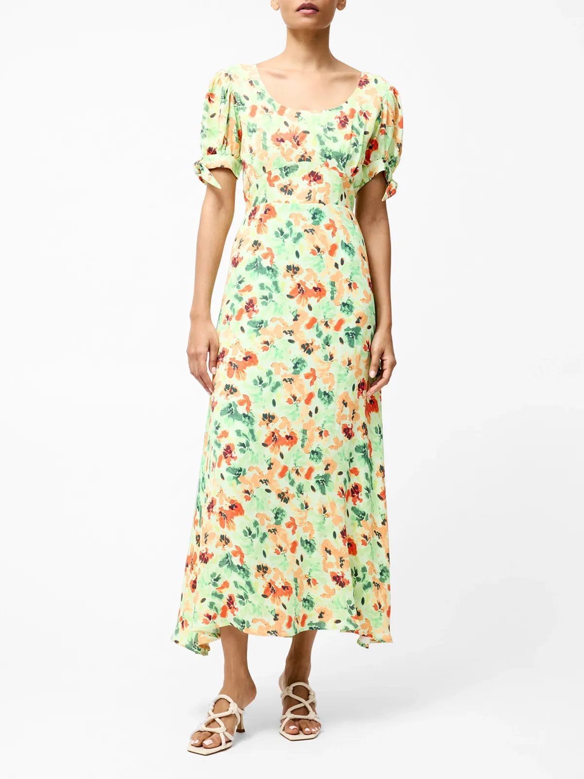 Round Neck Light Green Art Print Short Sleeve Dress