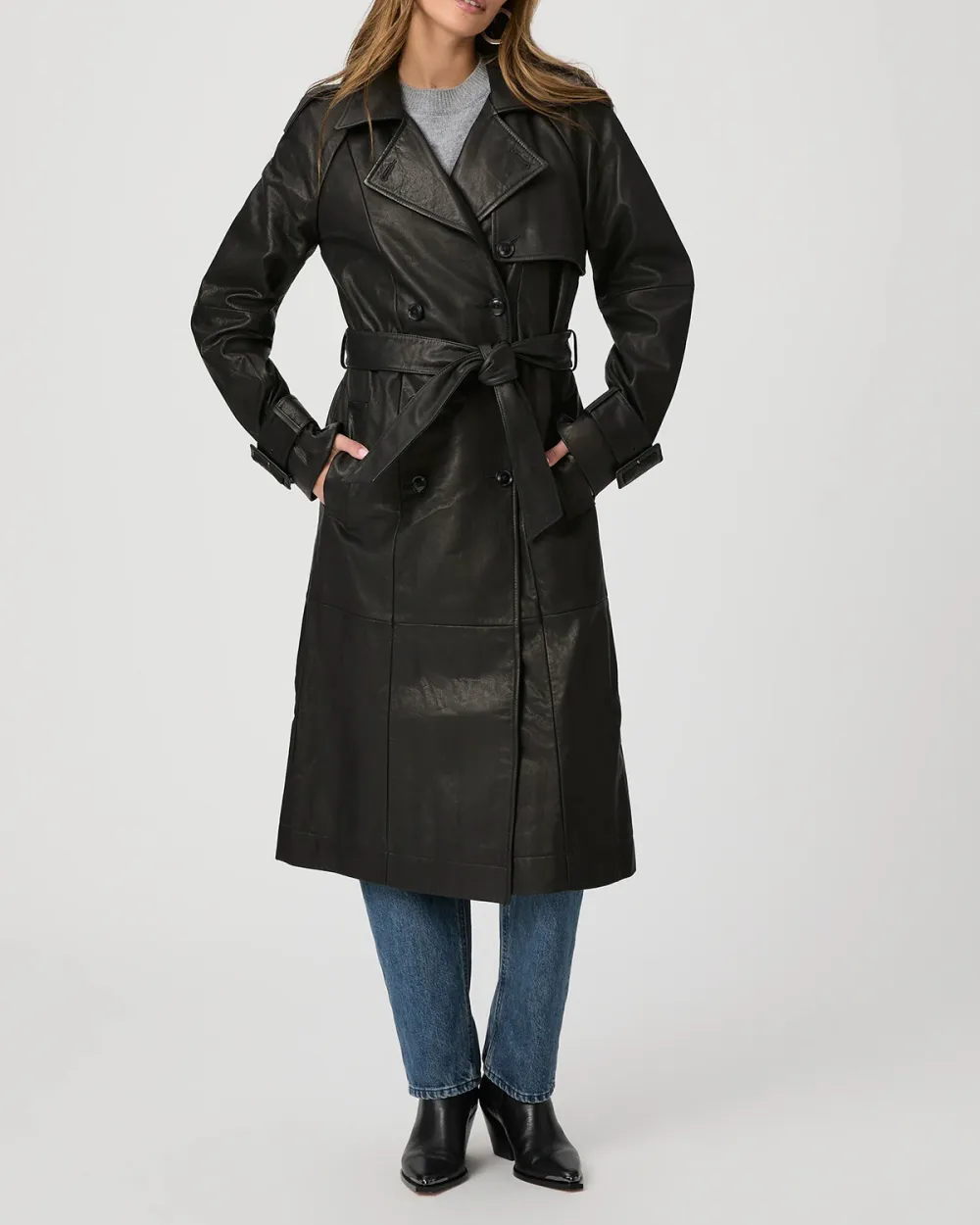 Black Faux Leather Trench Coat
