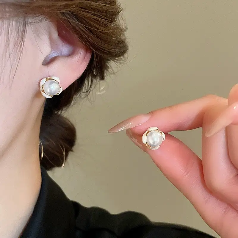 Elegant Floral Pearl Statement Earrings