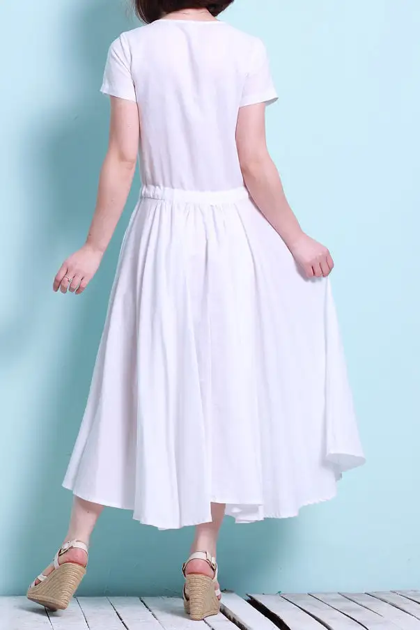Refined Linen Cotton Short Sleeve Midi Dress
