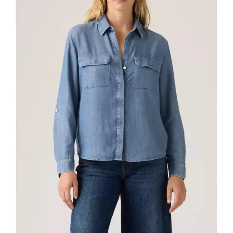 Button-Up Silk Utility Women's Shirt