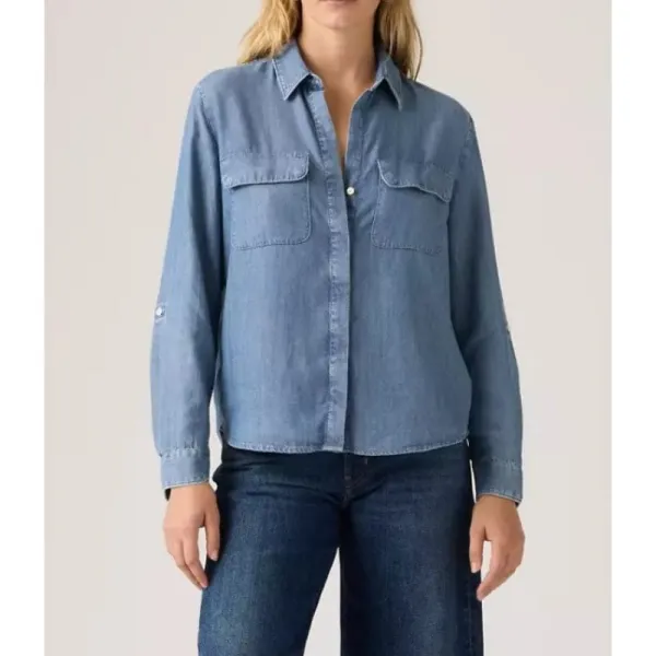 Button-Up Silk Utility Women's Shirt