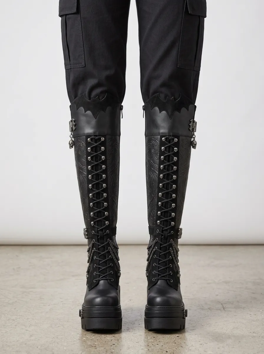 Gothic Revival Skull Bat Chain Edit Women's Gothic Platform Boots