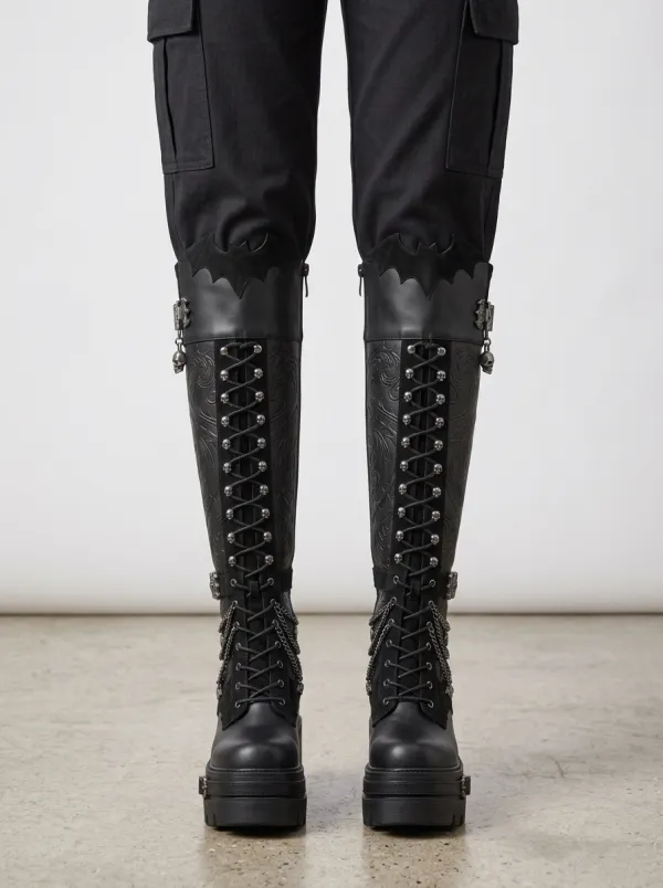 Gothic Revival Skull Bat Chain Edit Women's Gothic Platform Boots