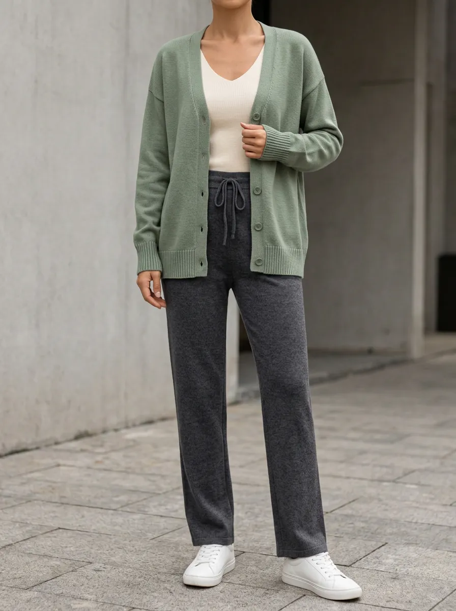 Women's Weekend Cardigan And Drawstring Pants With Tank Top Three Piece Outfit