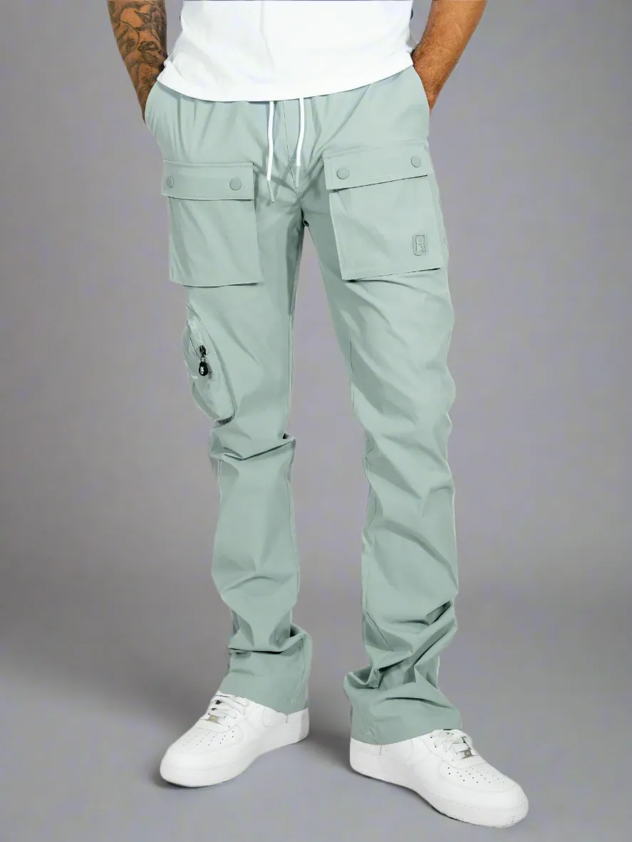 Nylon Stacked Cargo Pants - Teal