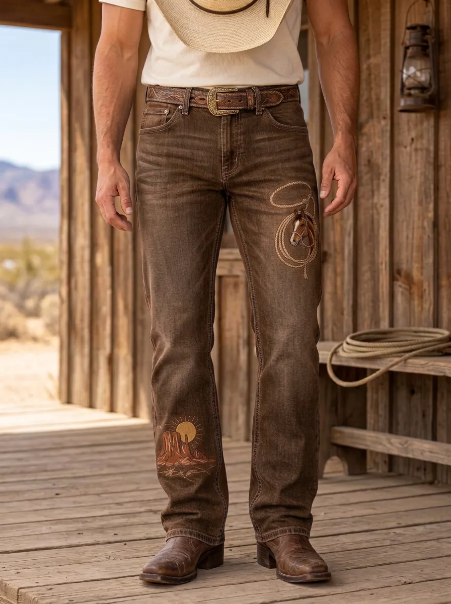 Men's Classic Western Cowboy Horse Lasso Desert Jeans