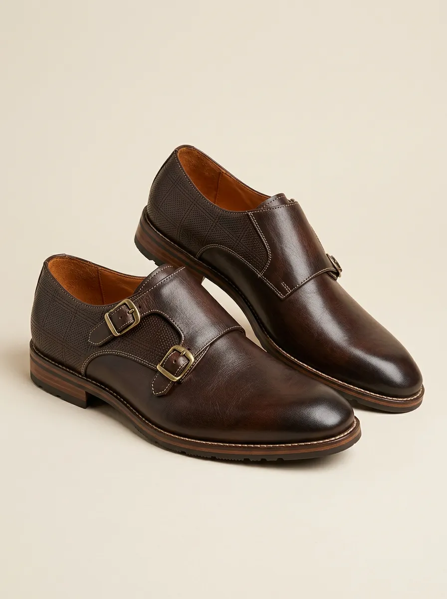 Men's Modern Business Formal Double Monk Strap Leather Shoes