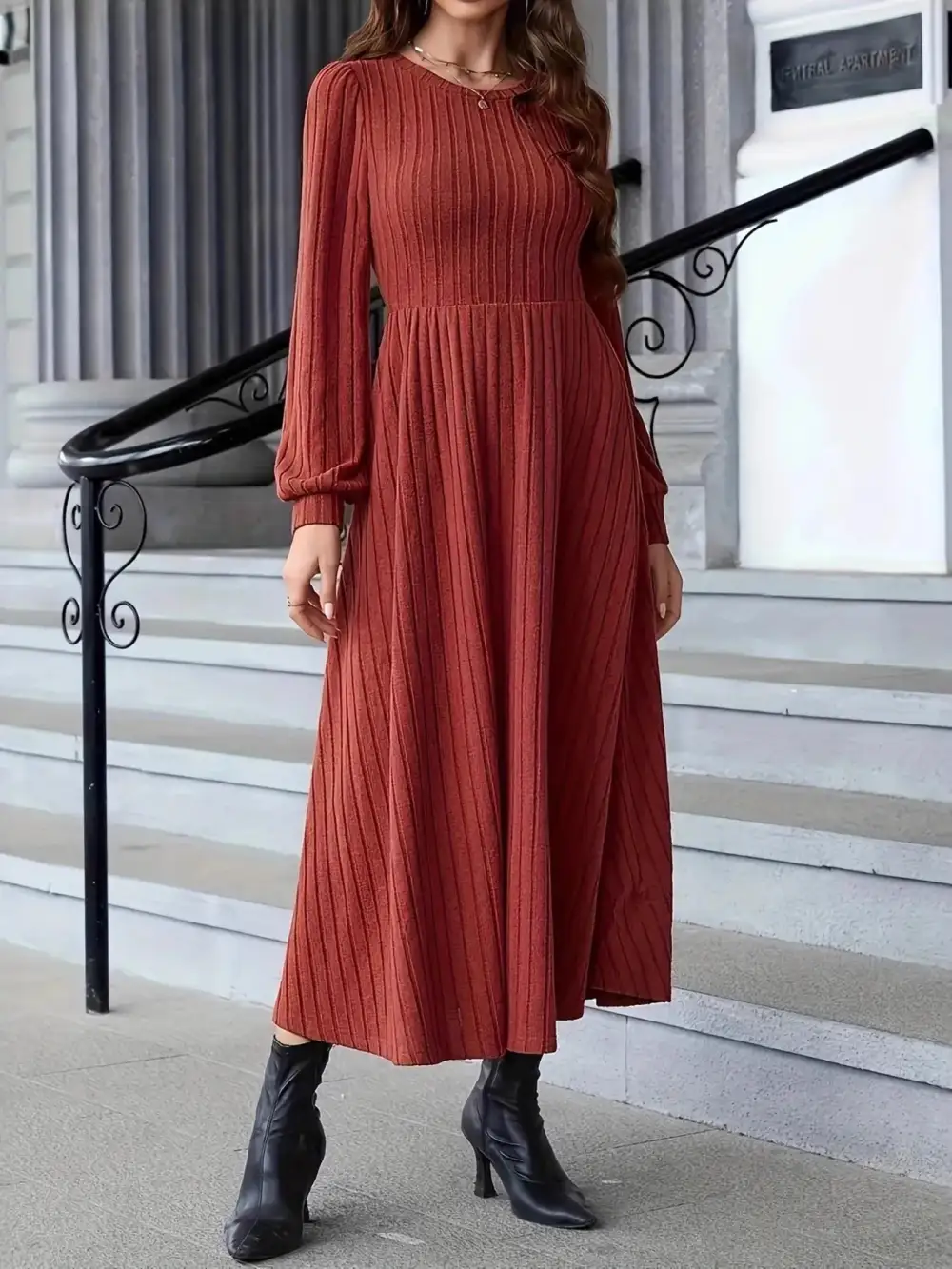 Ribbed Long Sleeve Sweater Dress