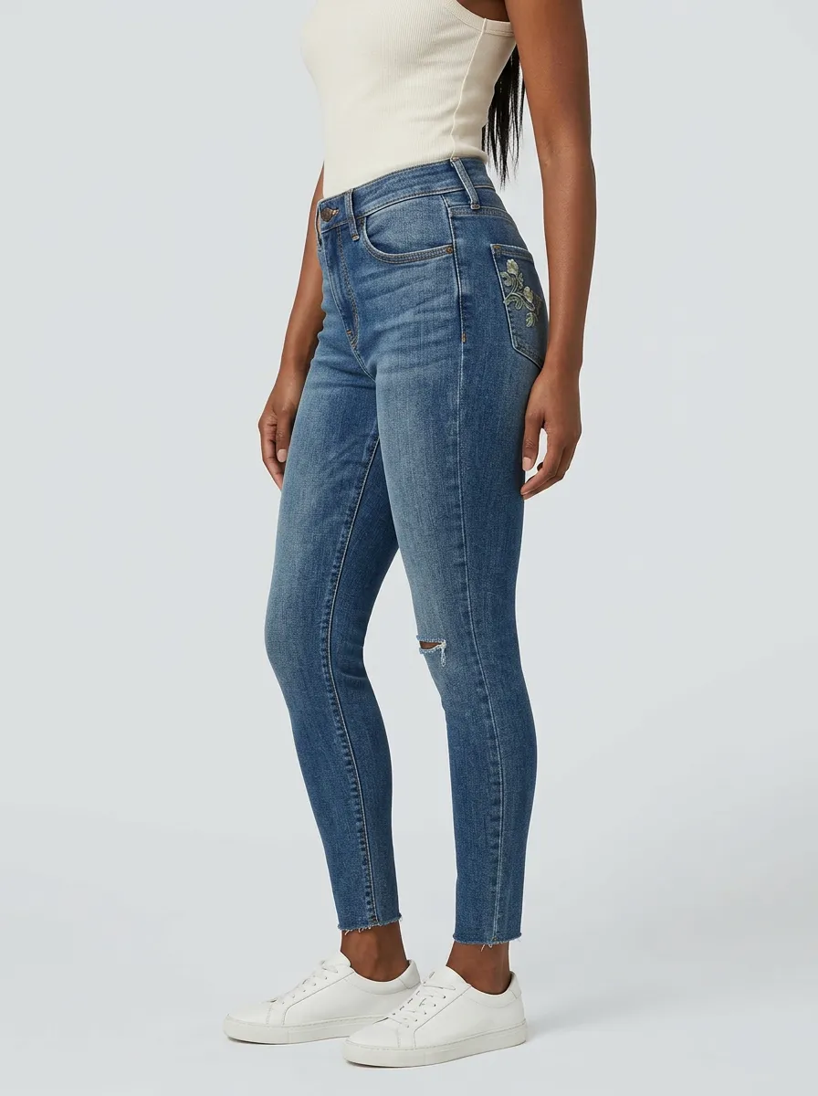 Women's Northbound Floral Embroidery Distressed Printed Slim Jeans