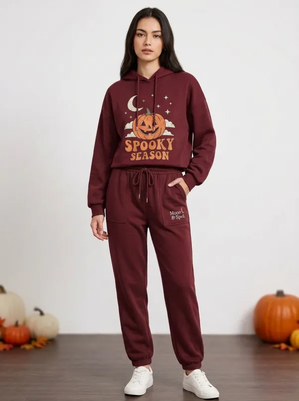 Women's Halloween Spooky Season Pumpkin Moon Printed tracksuit