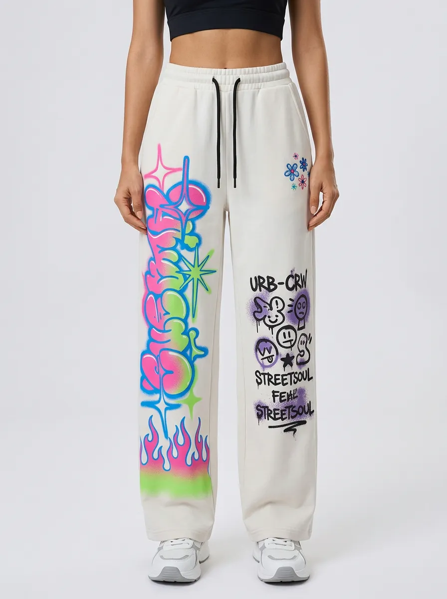 Unisex Streetwear Graffiti Flame Sweatpants