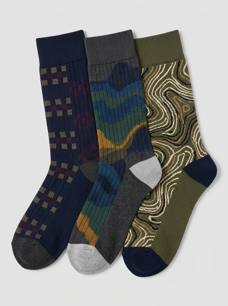 Men's Geometric Camo Topographic Printed Three-Pack Socks